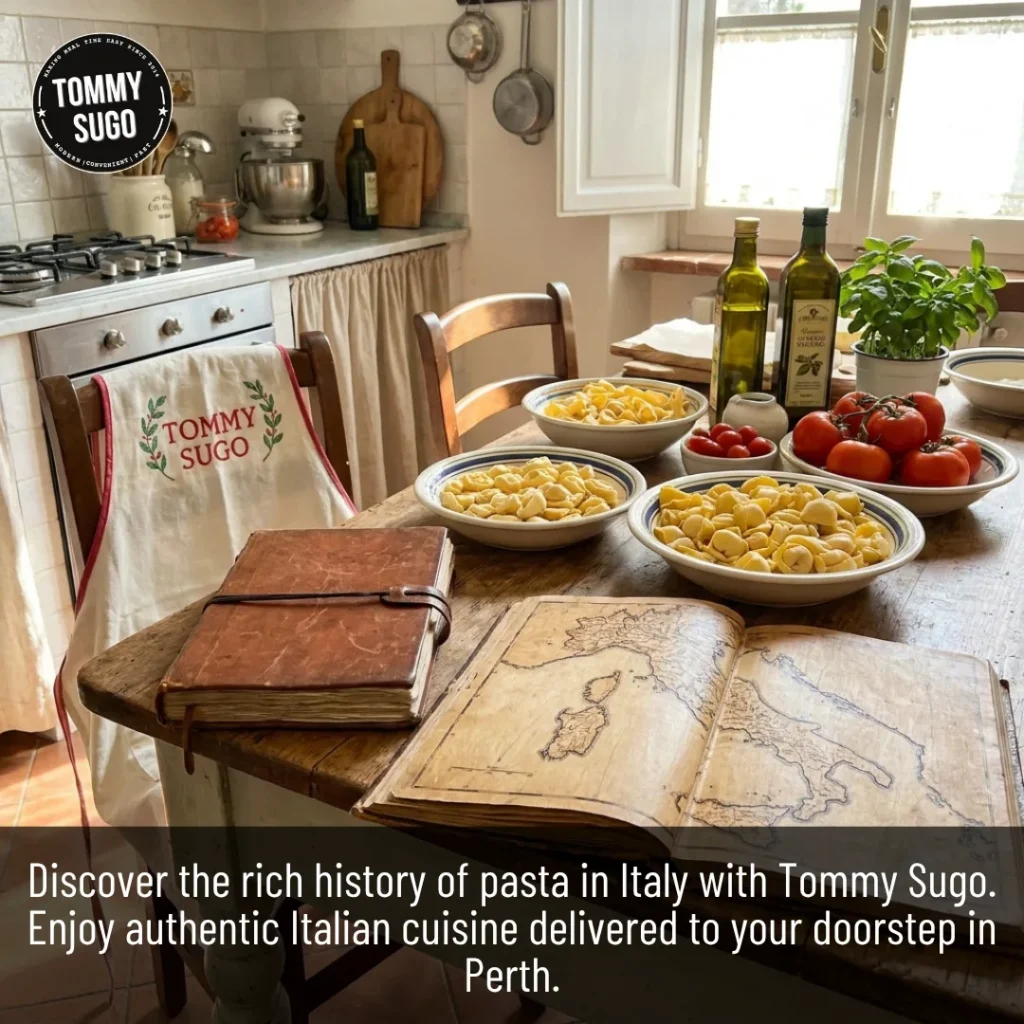 History of Pasta in Italy Traditional Pasta Making in a Rustic Kitchen