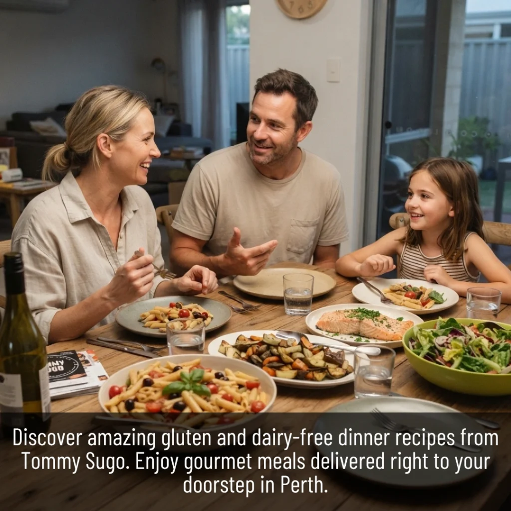 Gluten and Dairy-Free Dinner Recipes featuring colorful pasta, vegetables, and wholesome family dishes