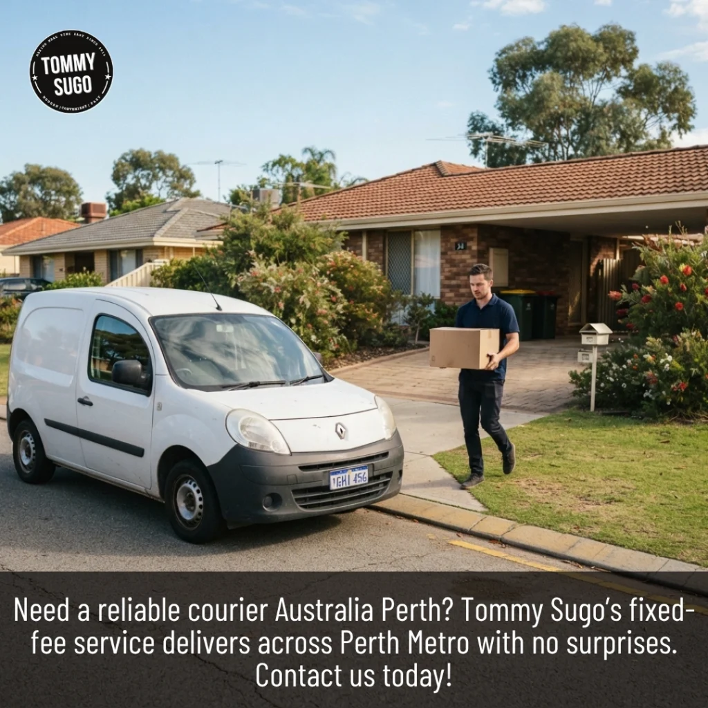 Courier Australia Perth driver carrying a parcel to a residential home