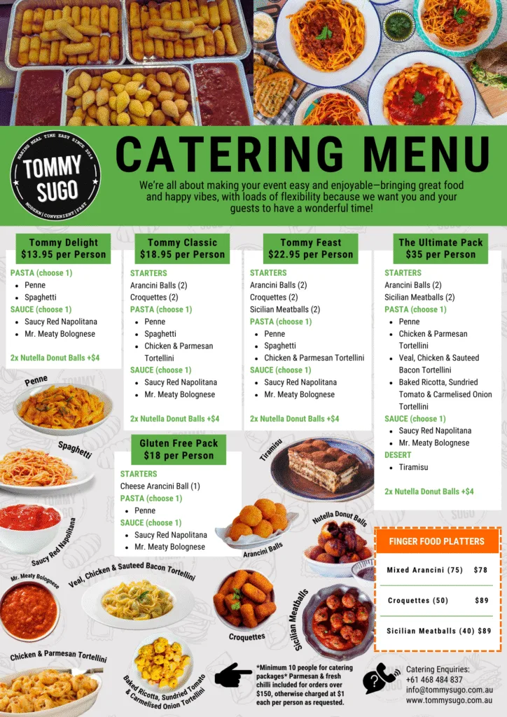 Tommy Sugo Catering Menu