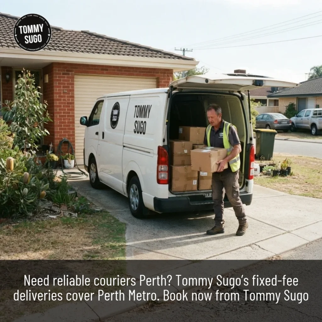 Couriers Perth loading cardboard boxes into a delivery van
