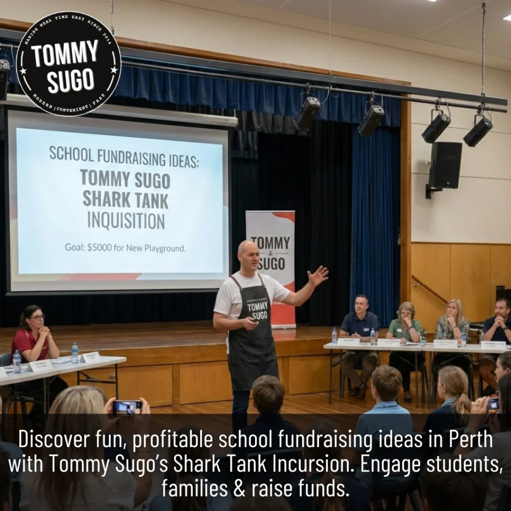 School fundraising ideas Tommy Sugo Shark Tank Presentation Incursion for whole-school engagement